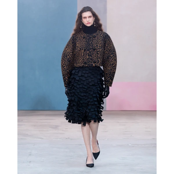 Carolina Herrera Loop-Embroidered Organza Pencil Skirt in Black, view 5