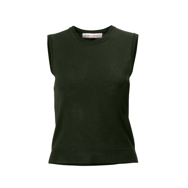 Carolina Herrera Merino-Silk Crewneck Tank in Forest Green
