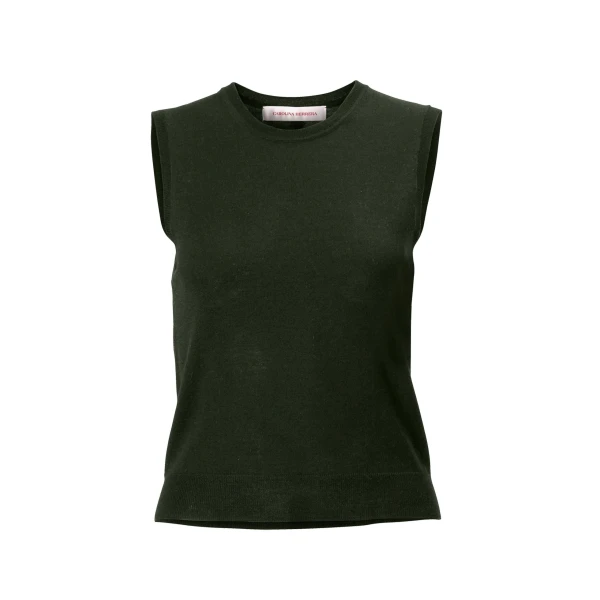 Merino-Silk Crewneck Tank in Forest Green