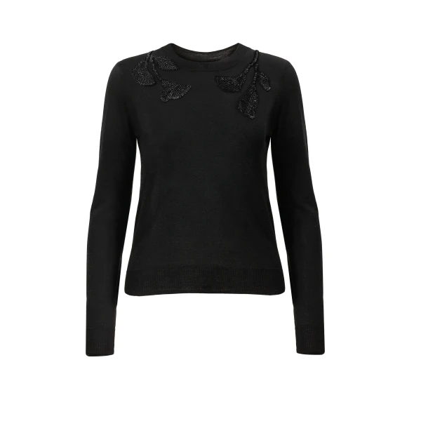 Carolina Herrera Merino-Silk Sweater with Floral Embroidery in Black