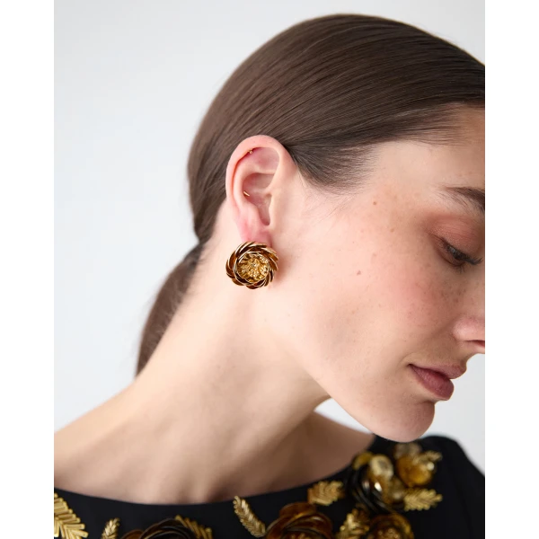 Carolina Herrera Metal Flower Earrings in Gold, view 2
