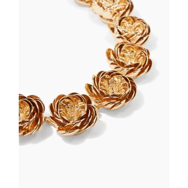 Carolina Herrera Metal Flower Necklace in Gold, view 3