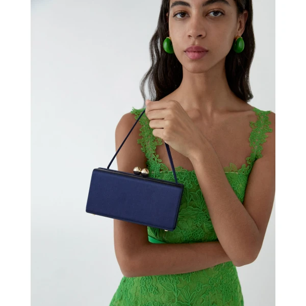 Carolina Herrera Mimi Satin Top Handle Bag in Midnight, view 2