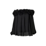 Carolina Herrera Off-Shoulder Chiffon Top with Rosettes in Black