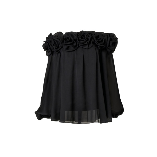 Carolina Herrera Off-Shoulder Chiffon Top with Rosettes in Black