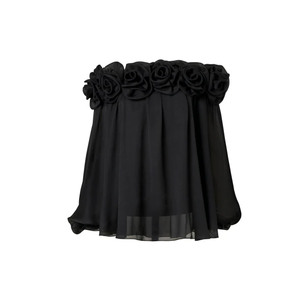 Carolina Herrera Off-Shoulder Chiffon Top with Rosettes in Black
