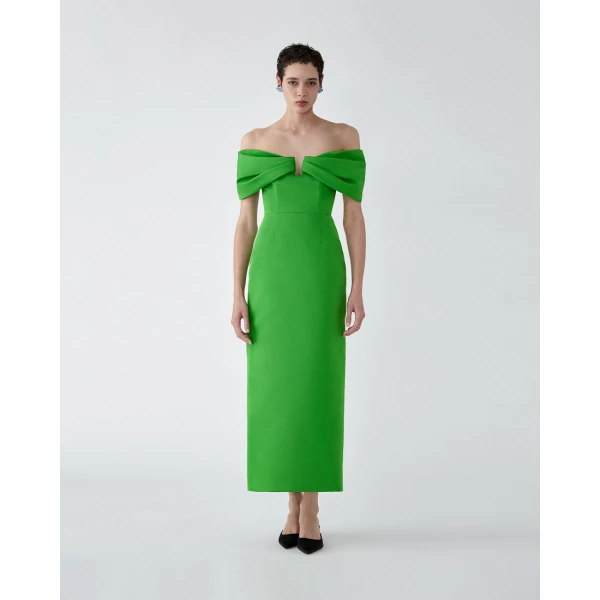 Carolina Herrera Off-Shoulder Column Dress in Lawn Green, view 2