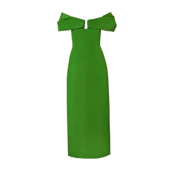 Carolina Herrera Off-Shoulder Column Dress in Lawn Green