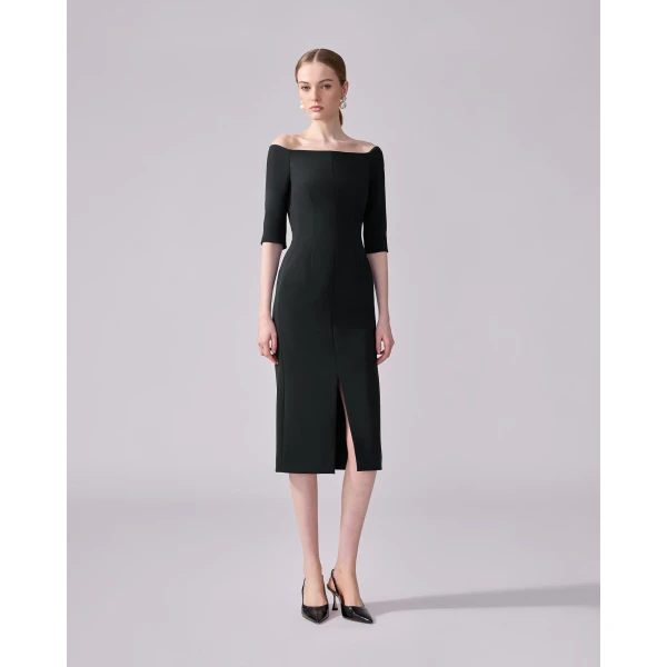 Carolina Herrera Off-Shoulder Midi Dress in Black, view 2