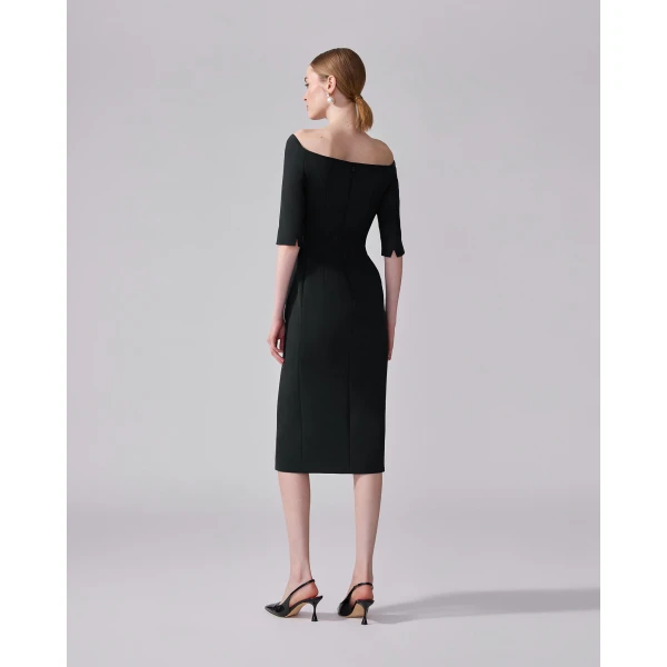 Carolina Herrera Off-Shoulder Midi Dress in Black, view 3
