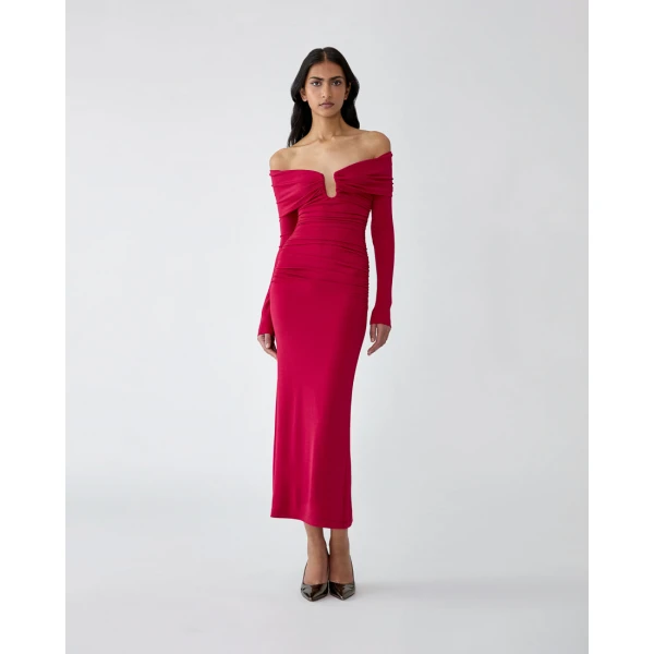 Carolina Herrera Off-Shoulder Ruched Midi Dress, view 2