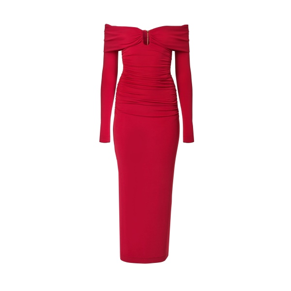 Carolina Herrera Off-Shoulder Ruched Midi Dress