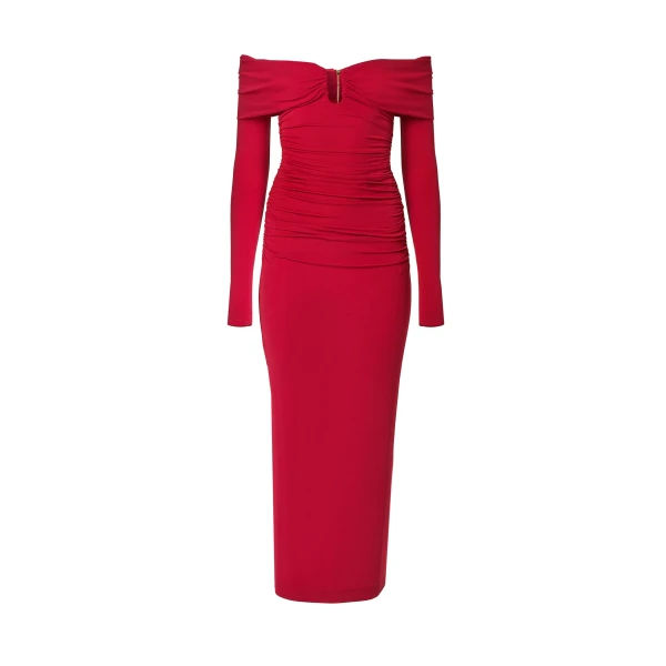 Off-Shoulder Ruched Midi Dress