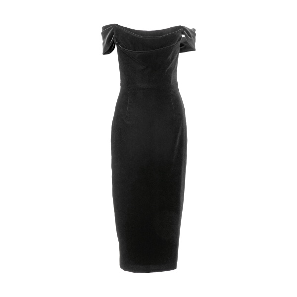 Carolina Herrera Off-Shoulder Stretch Velvet Midi Dress in Black