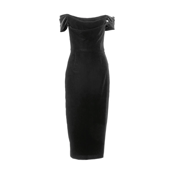 Carolina Herrera Off-Shoulder Stretch Velvet Midi Dress in Black