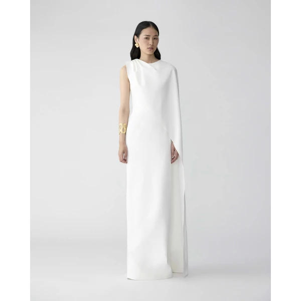 Carolina Herrera One-Shoulder Draped Gown in White, view 2
