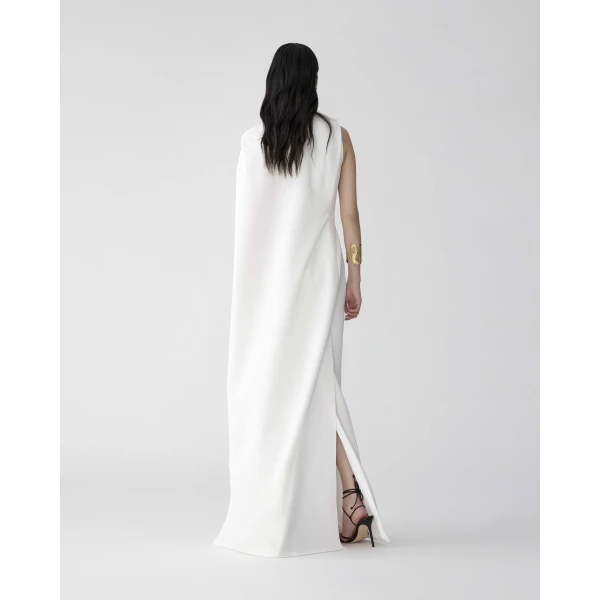 Carolina Herrera One-Shoulder Draped Gown in White, view 3
