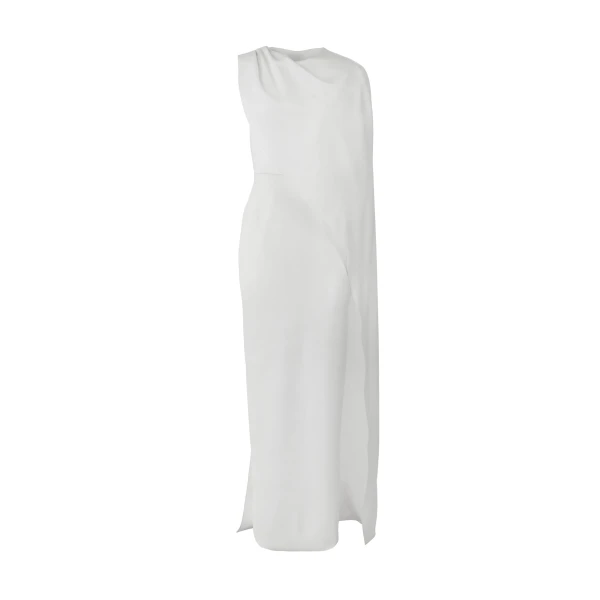 One-Shoulder Draped Gown in White