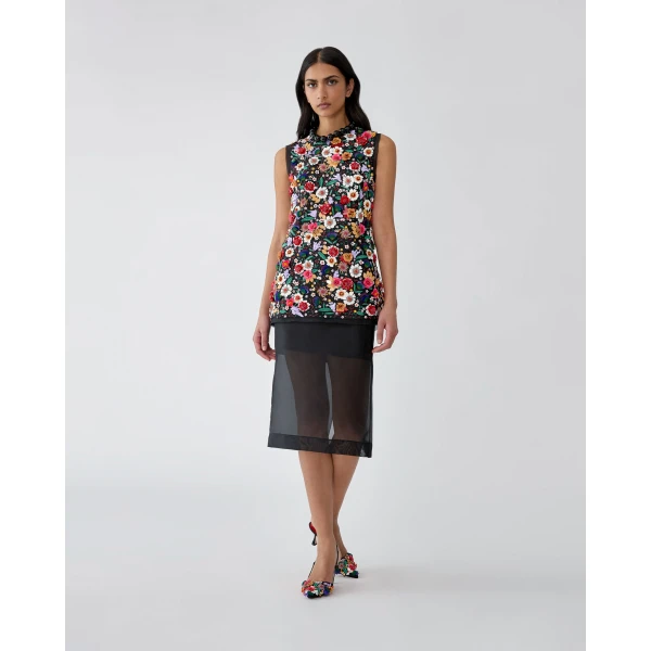 Carolina Herrera Organza Knee-Length Skirt in Black, view 2