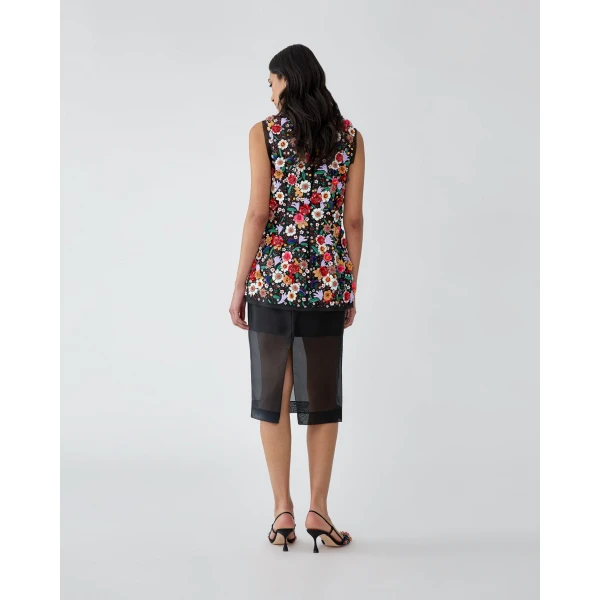 Carolina Herrera Organza Knee-Length Skirt in Black, view 3