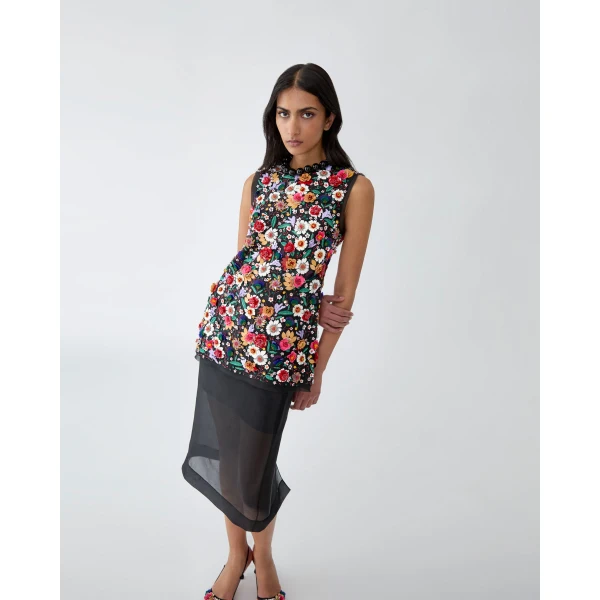 Carolina Herrera Organza Knee-Length Skirt in Black, view 4