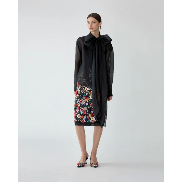 Carolina Herrera Organza Shirt with Bow in Black, view 2