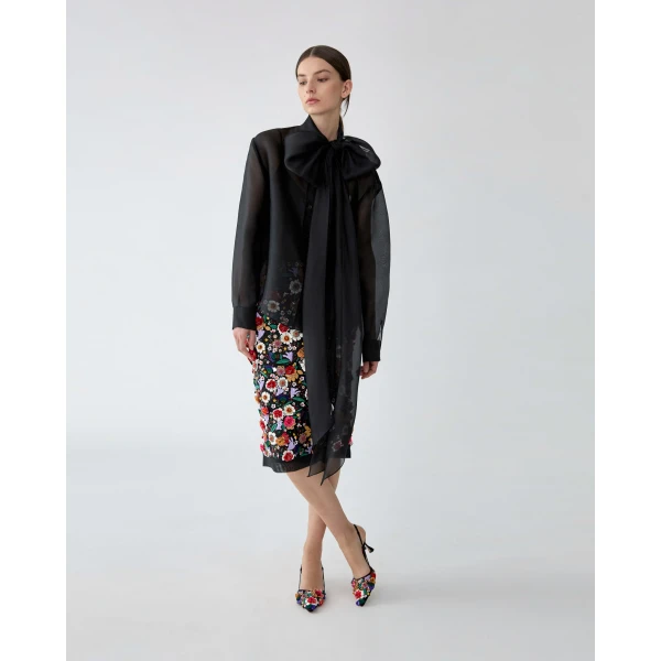 Carolina Herrera Organza Shirt with Bow in Black, view 4
