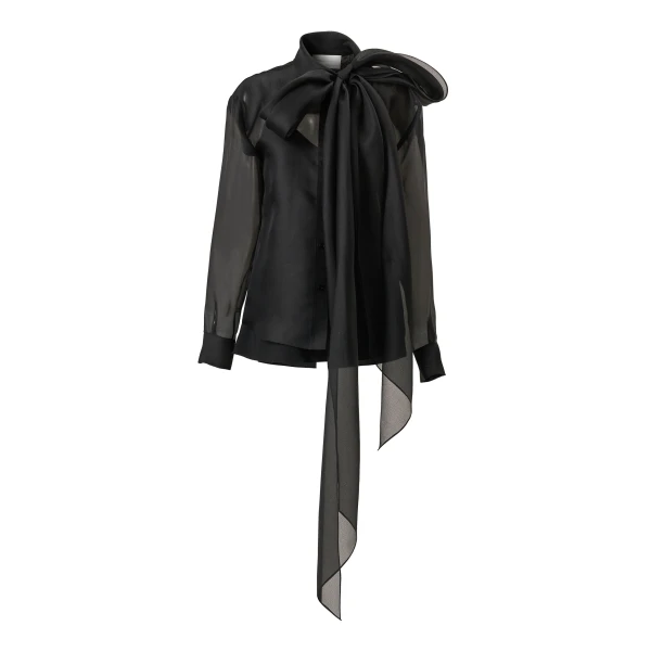 Organza Shirt with Bow in Black