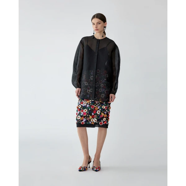 Carolina Herrera Oversized Organza Blouse in Black, view 2