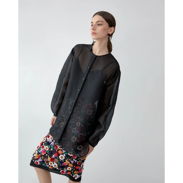 Carolina Herrera Oversized Organza Blouse in Black, view 4