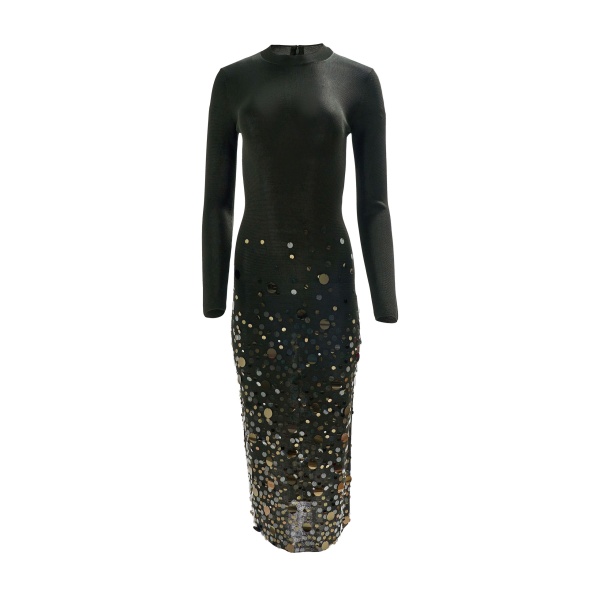 Carolina Herrera Paillette-Embroidered Knit Dress in Forest Green