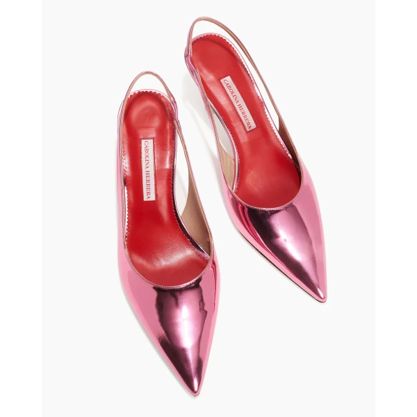 Carolina Herrera Patent Leather Slingback Kitten Heels in Rosewater, view 4