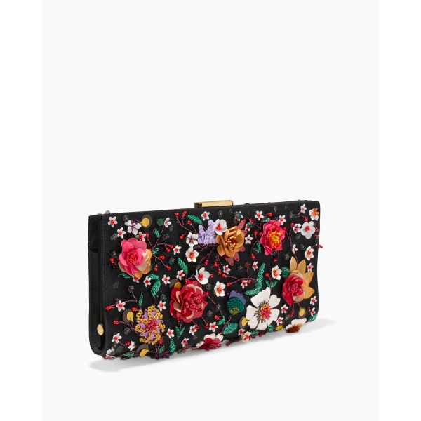 Carolina Herrera Pats Floral-Embroidered Satin Clutch, view 3