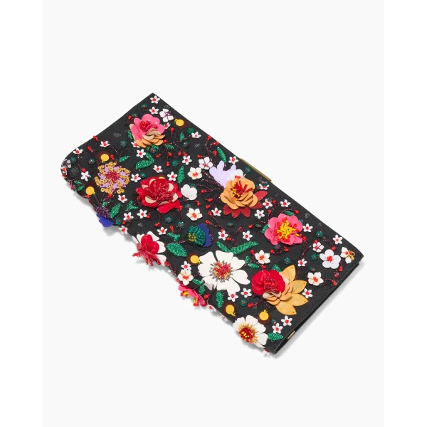 Carolina Herrera Pats Floral-Embroidered Satin Clutch, view 5