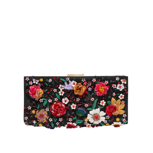 Carolina Herrera Pats Floral-Embroidered Satin Clutch