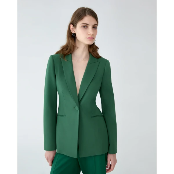 Carolina Herrera Peak Lapel Blazer in Racing Green, view 4