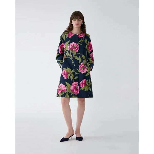 Carolina Herrera Peony Jacquard Cocoon Coat, view 2