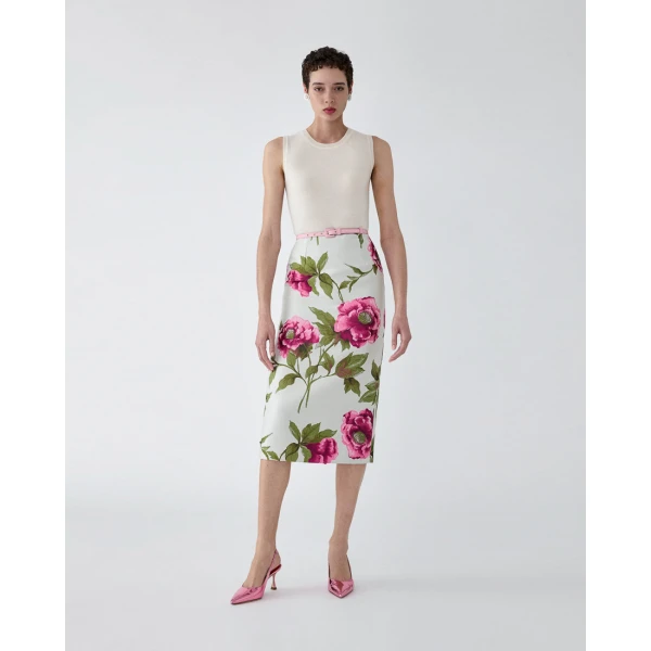 Carolina Herrera Peony Jacquard Pencil Skirt, view 2