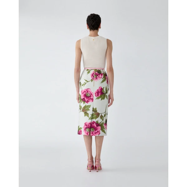 Carolina Herrera Peony Jacquard Pencil Skirt, view 3