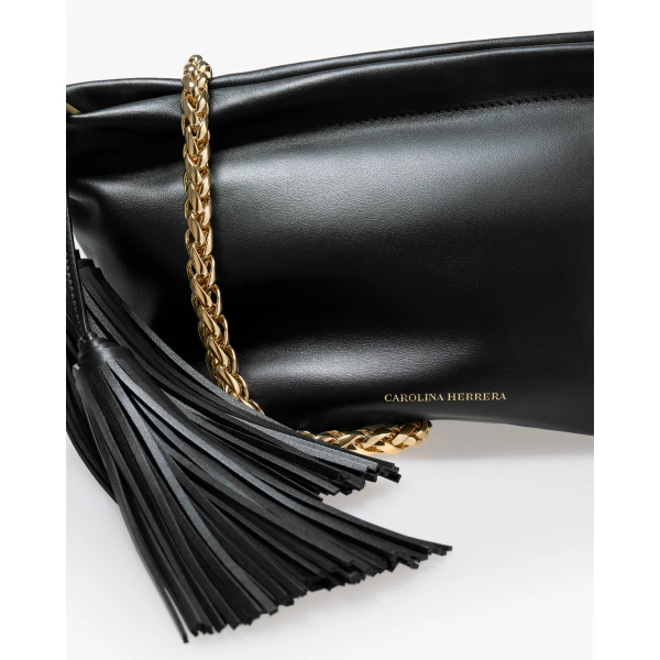 Carolina Herrera Pia Leather Clutch with Tassel in Black, view 5