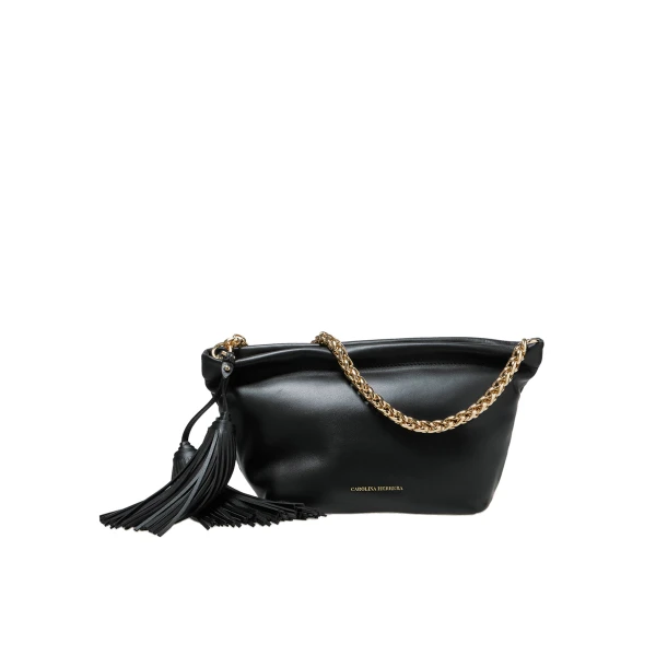Pia Leather Clutch with Tassel in Black
