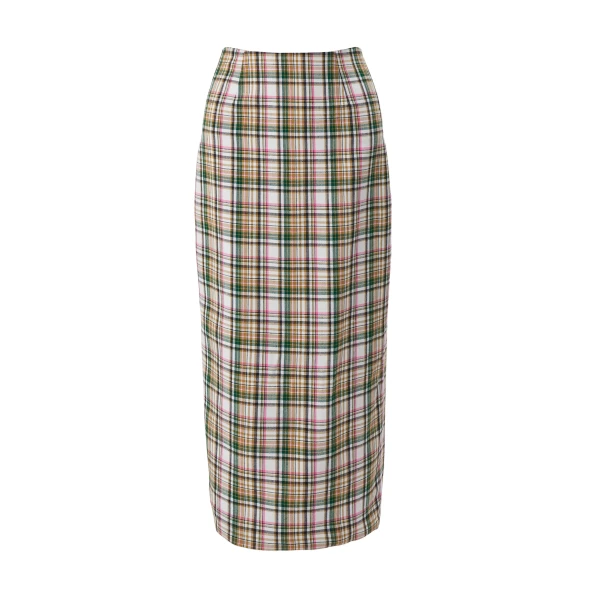 Plaid Midi Pencil Skirt