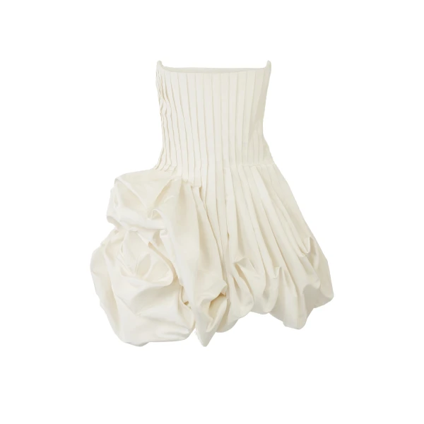 Pleated Mini Dress in White