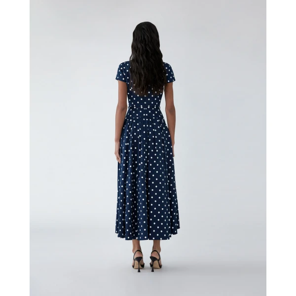 Carolina Herrera Polka Dot Scoop-Neck Midi Dress, view 3