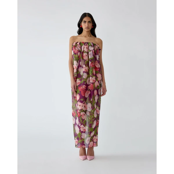 Carolina Herrera Poppy-Print Organza Maxi Dress, view 2