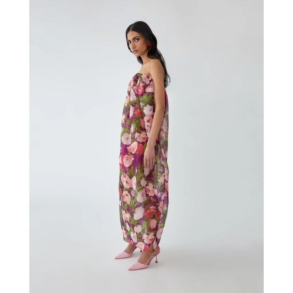 Carolina Herrera Poppy-Print Organza Maxi Dress, view 4