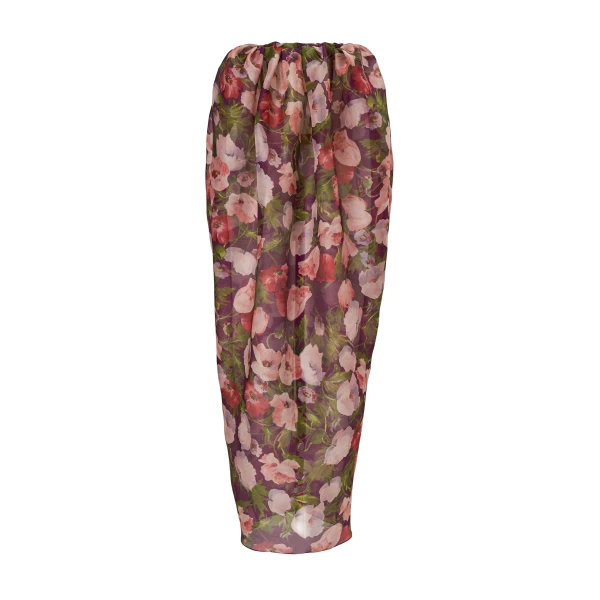 Poppy-Print Organza Maxi Dress
