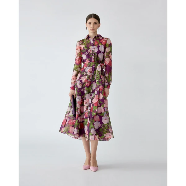 Carolina Herrera Poppy-Print Organza Trench Dress, view 2