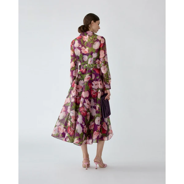 Carolina Herrera Poppy-Print Organza Trench Dress, view 3