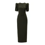 Carolina Herrera Puff-Sleeve Midi Dress in Forest Green